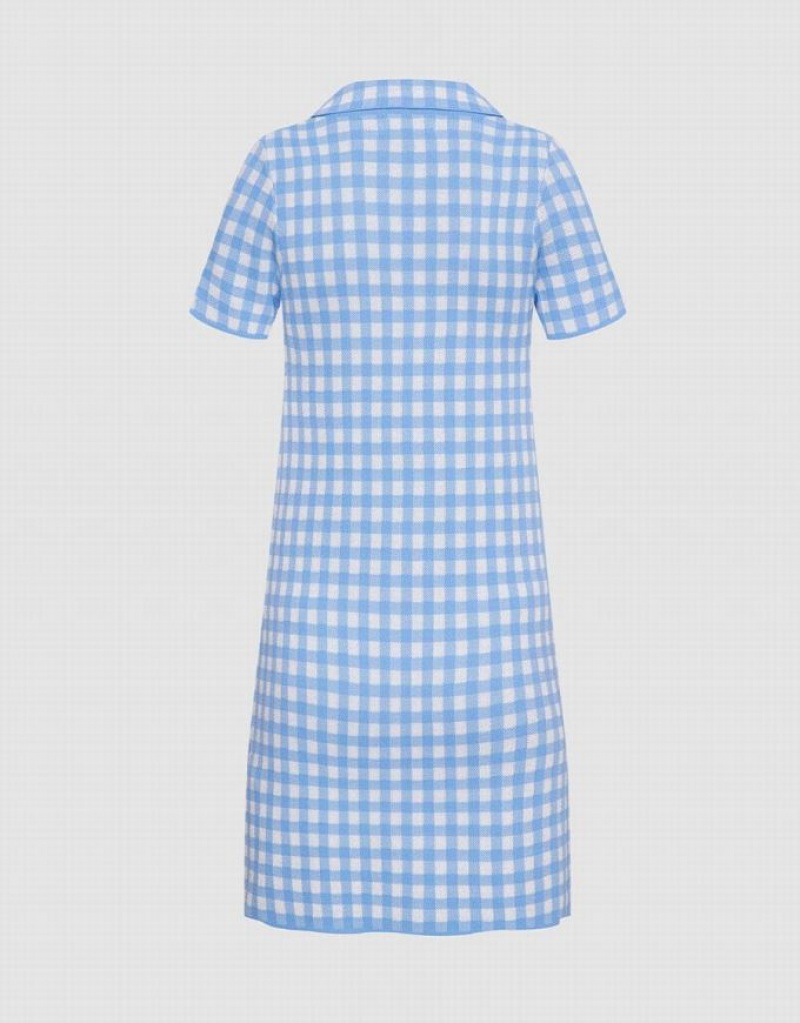 Blue Urban Revivo Checkered Mini Women's Knitted Dress | CLDOPG-562
