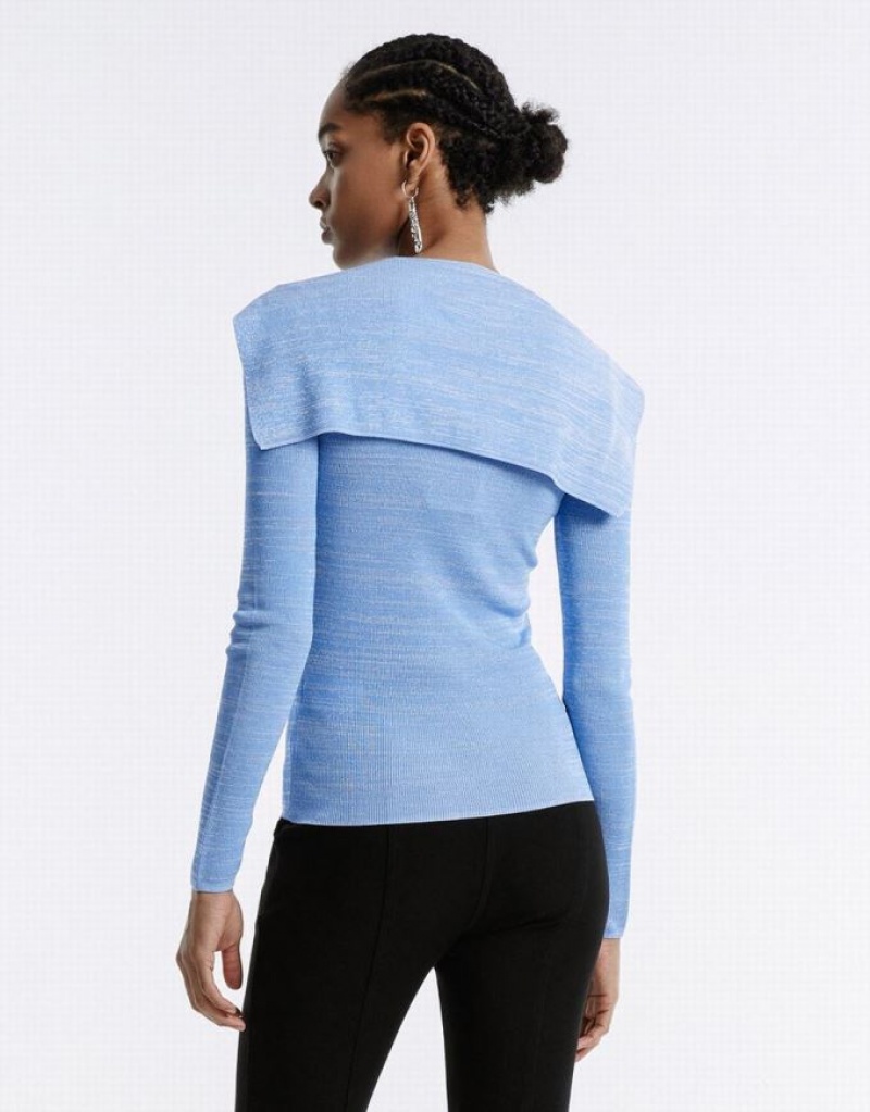 Blue Urban Revivo Combination Tie Front Knitted Top Women's Cardigan | JSUZKN-342