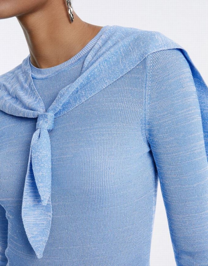 Blue Urban Revivo Combination Tie Front Knitted Top Women's Cardigan | JSUZKN-342