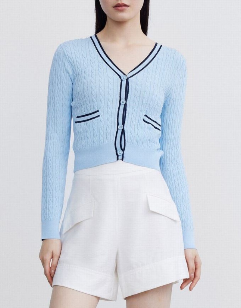 Blue Urban Revivo Contrast Trim Fitted Women's Cardigan | PLZIGC-453