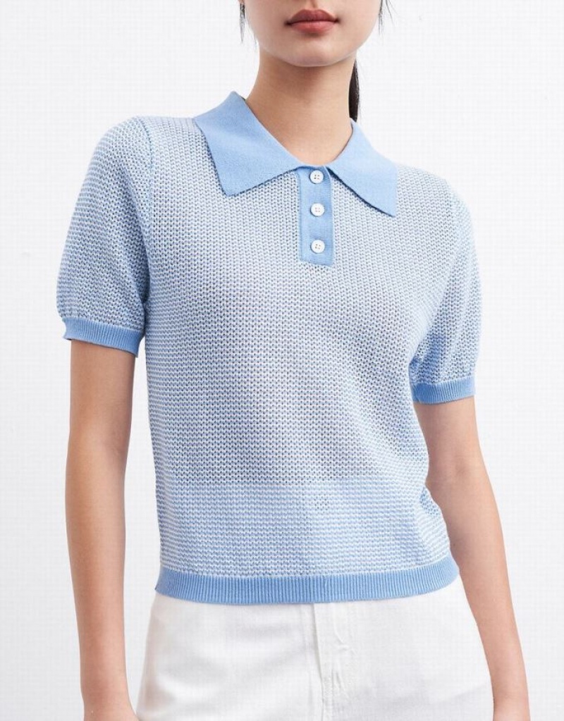 Blue Urban Revivo Contrast Trim Knitted Women's Cardigan | YWKZGN-403