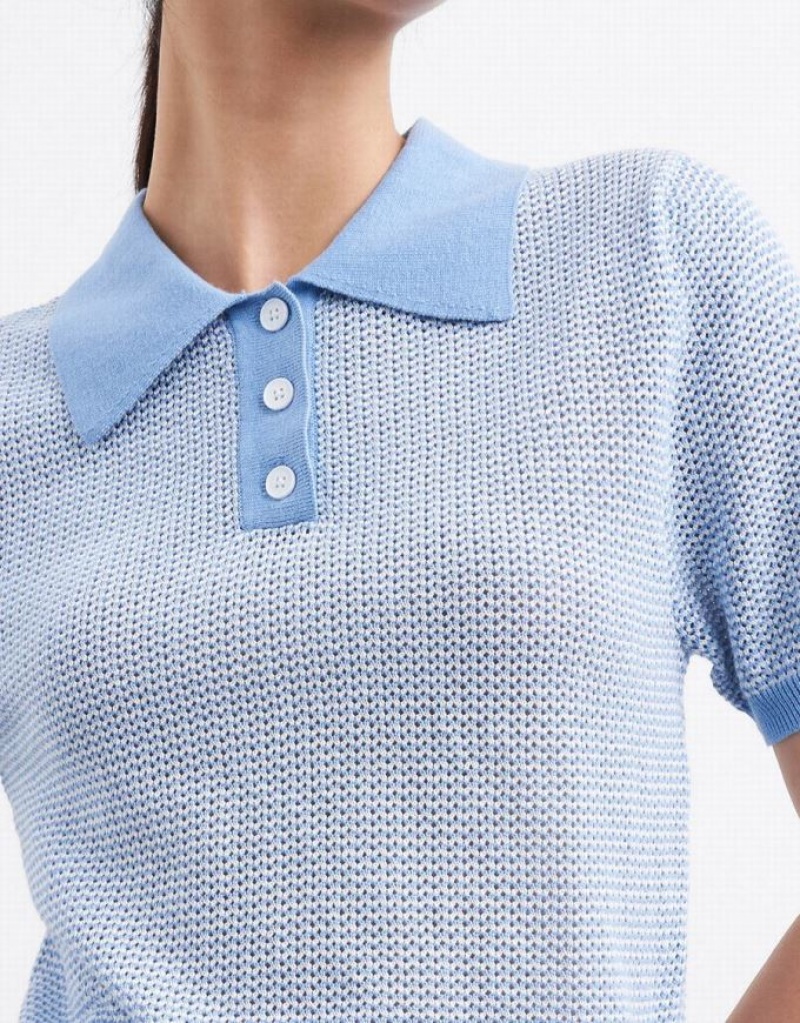 Blue Urban Revivo Contrast Trim Knitted Women's Cardigan | YWKZGN-403