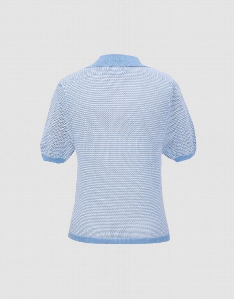 Blue Urban Revivo Contrast Trim Knitted Women's Cardigan | YWKZGN-403