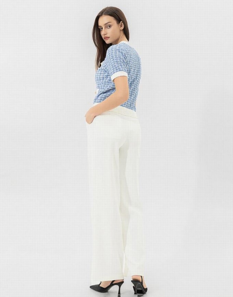 Blue Urban Revivo Crew Neck Knitted Women's Cardigan | LAKQFI-685