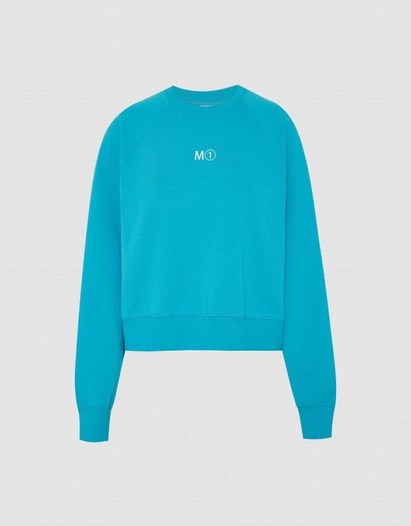 Blue Urban Revivo Crew Neck Loose Women\'s Sweatshirts | ZNXWDT-048