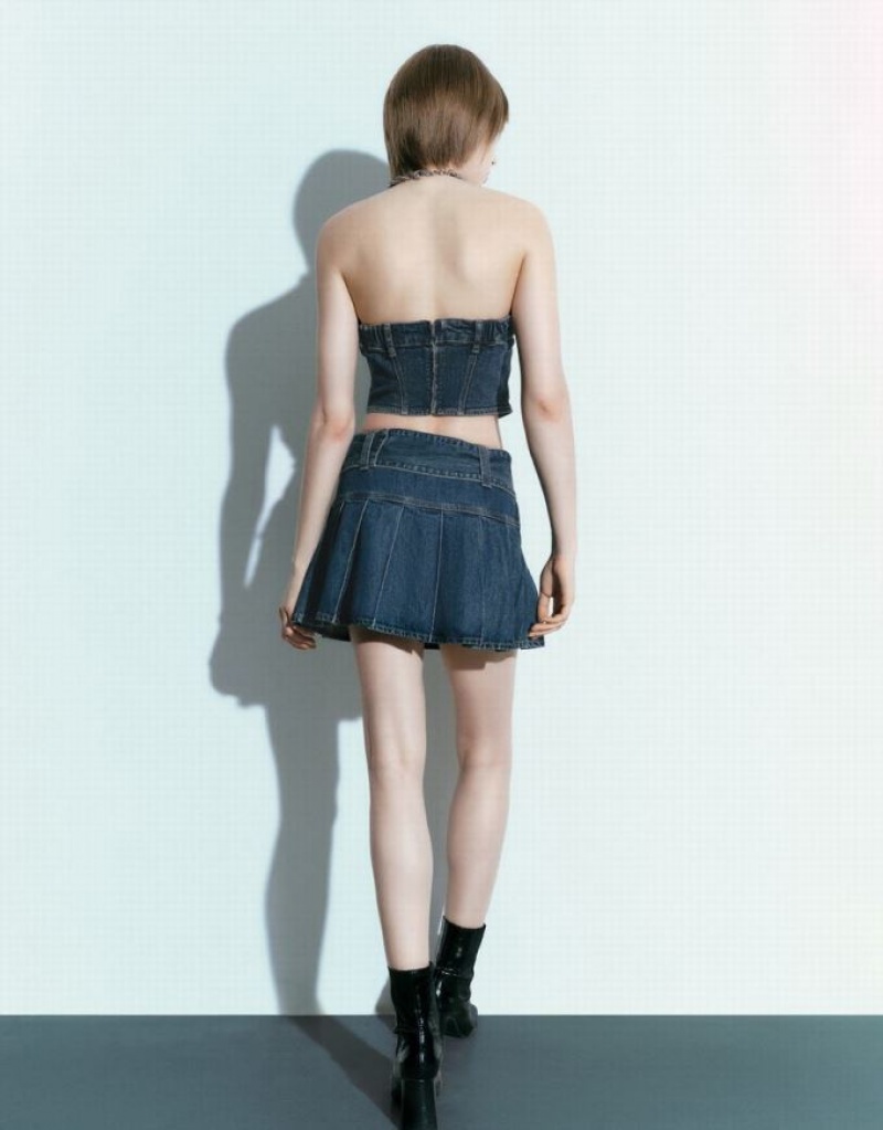 Blue Urban Revivo Denim Top Women's Shirts | WEOJIA-197