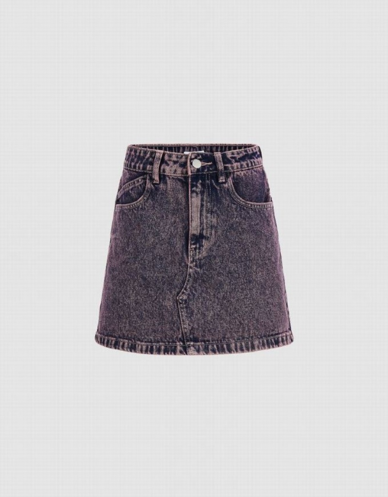 Blue Urban Revivo Distressed Mini Straight Women\'s Denim Skirt | MBVJGF-073