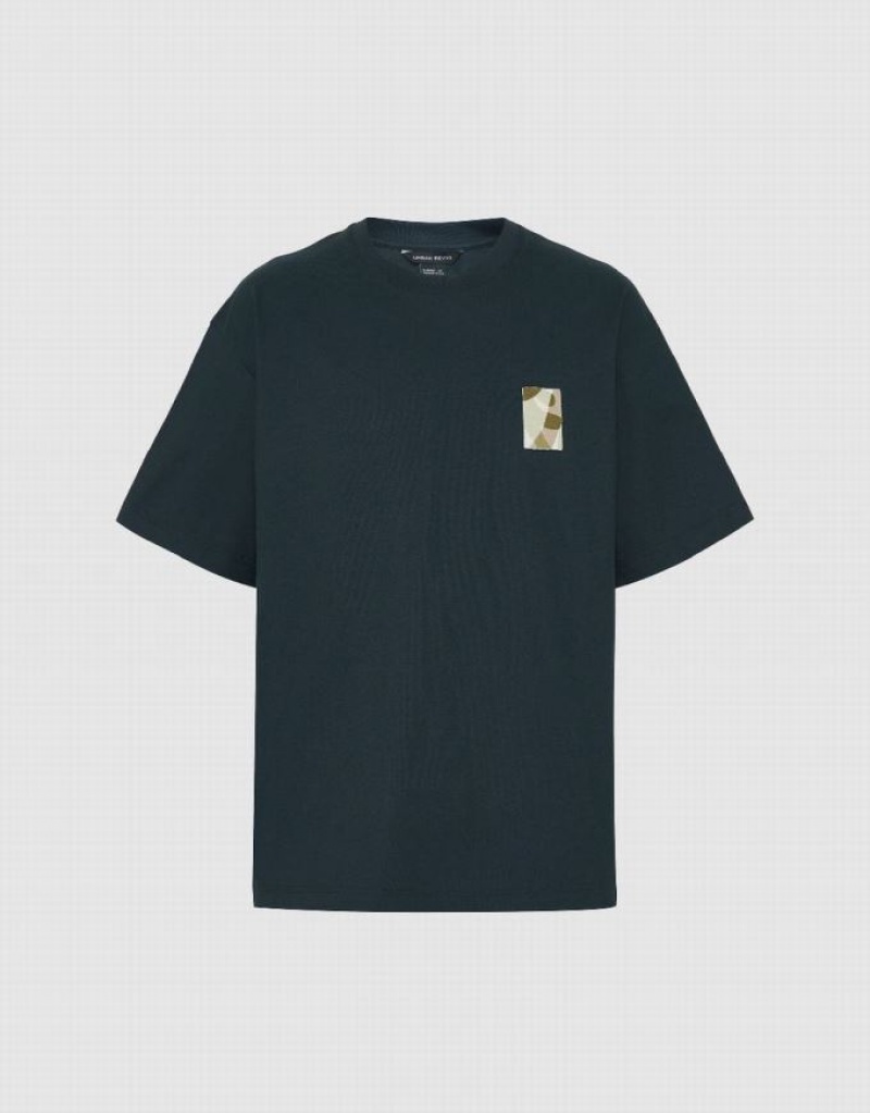 Blue Urban Revivo Drop Shoulder Sleeve Crew Neck Men's T-Shirts | FJTCMY-195