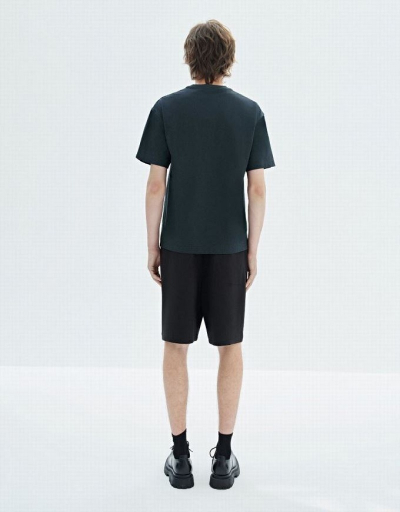 Blue Urban Revivo Drop Shoulder Sleeve Crew Neck Men's T-Shirts | FJTCMY-195