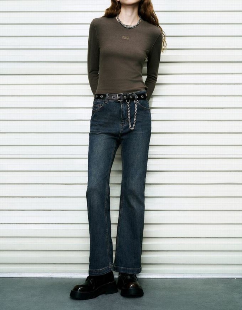 Blue Urban Revivo Flare With Belt Women's Jeans | DXTOKG-617