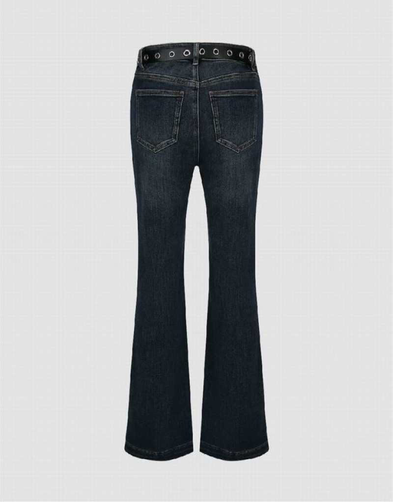 Blue Urban Revivo Flare With Belt Women's Jeans | DXTOKG-617