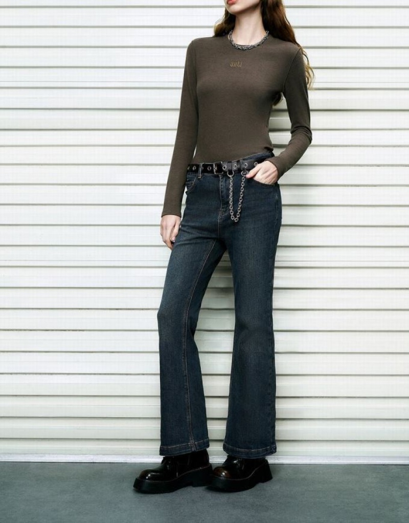 Blue Urban Revivo Flare With Belt Women's Jeans | DXTOKG-617