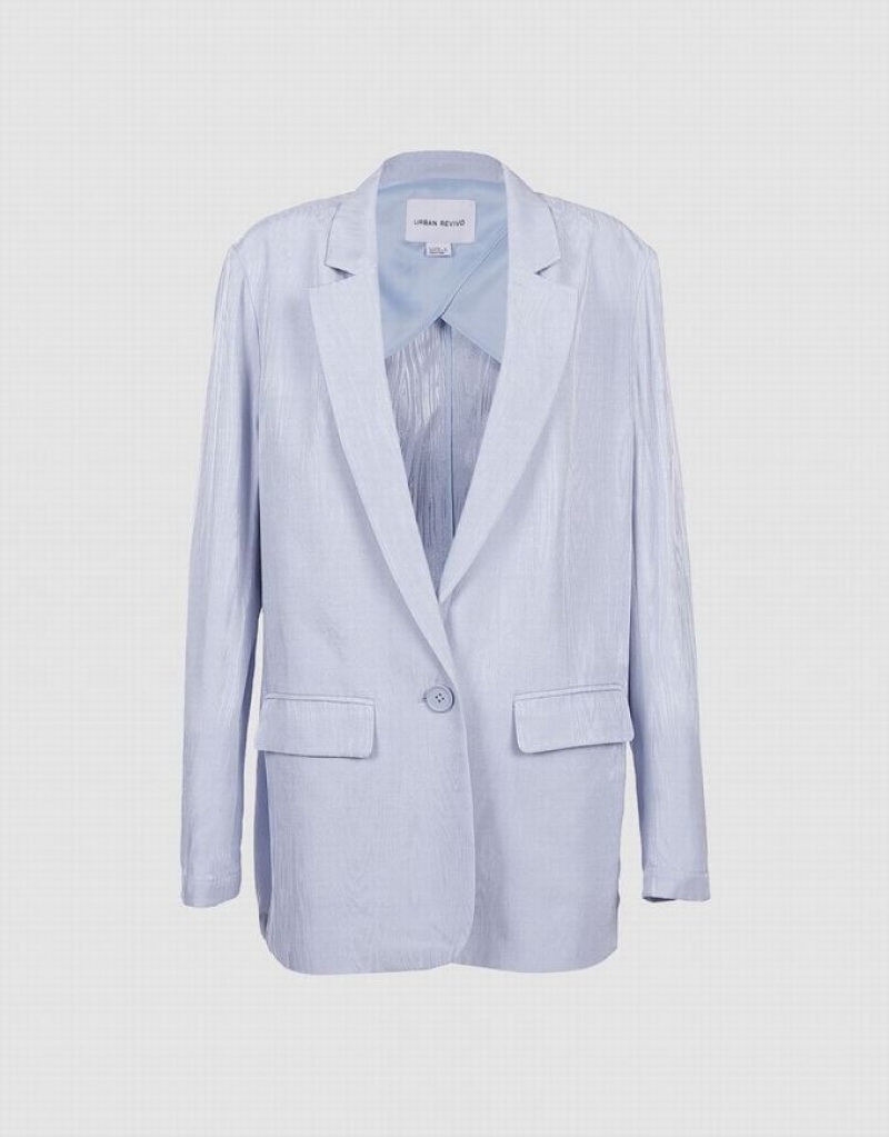 Blue Urban Revivo Floral Jacquard Single Breasted Women\'s Blazers | MYOGNV-538