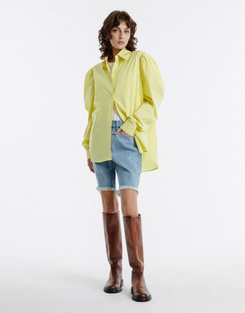 Blue Urban Revivo Frayed Hem Women's Denim Shorts | EWDCYS-379