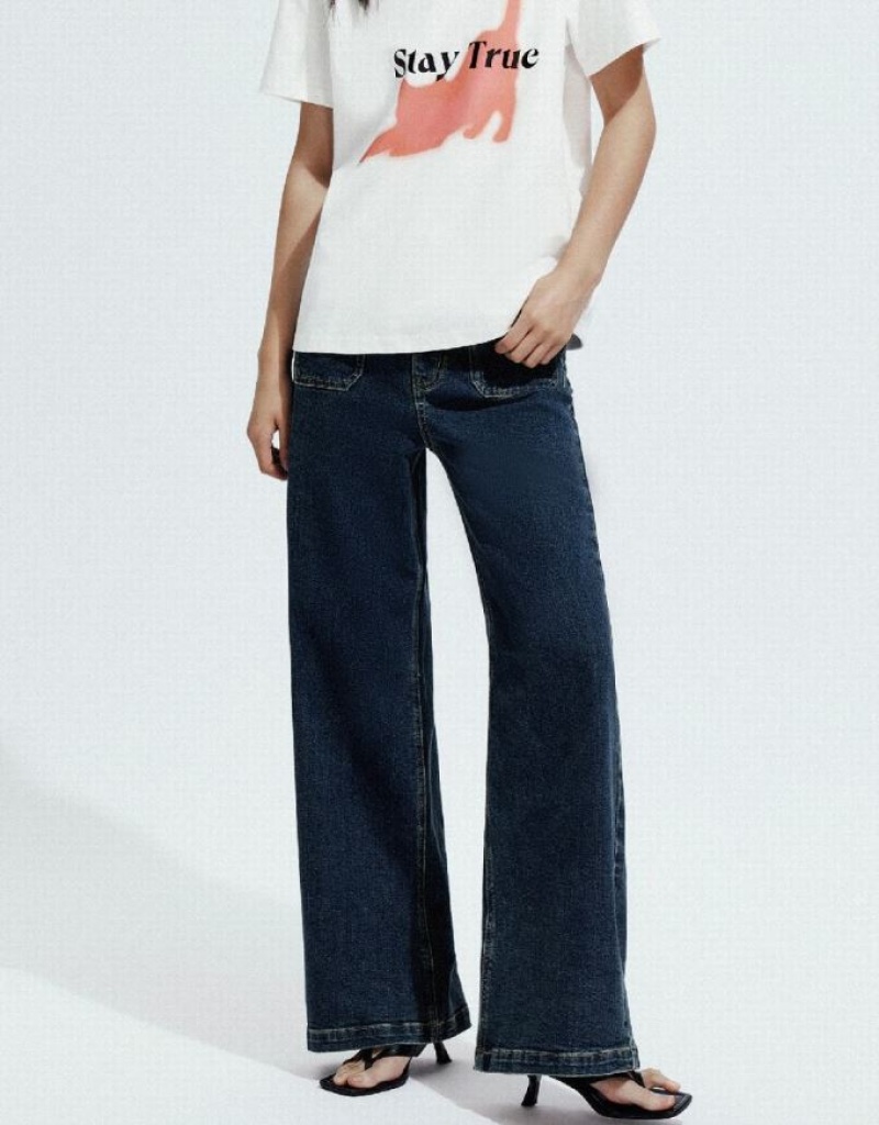Blue Urban Revivo Front Pocket Wide-Leg Women's Jeans | TFXUDB-609