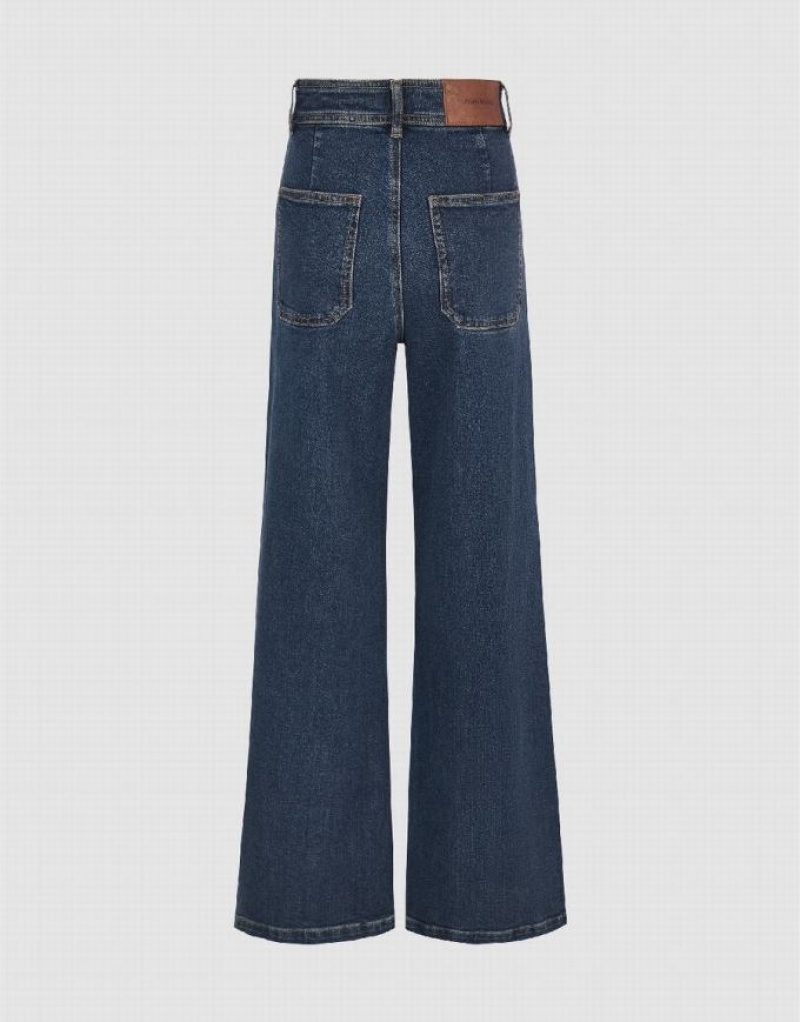 Blue Urban Revivo Front Pocket Wide-Leg Women's Jeans | TFXUDB-609