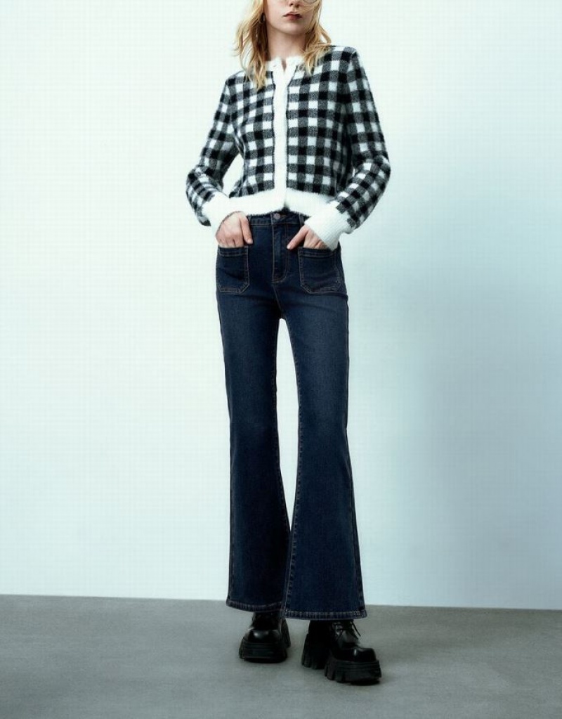Blue Urban Revivo Front Pockets Flare Women's Jeans | KMHQIC-163