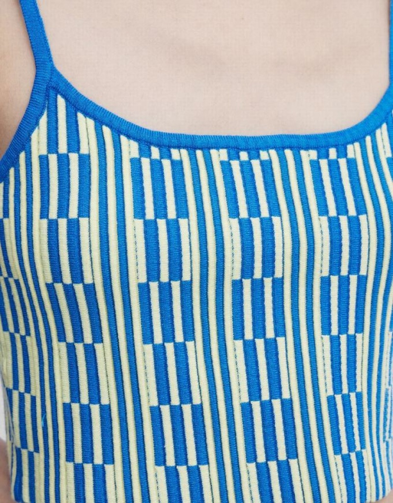 Blue Urban Revivo Geo Pattern Knitted Women's Camisole | MRADKS-629