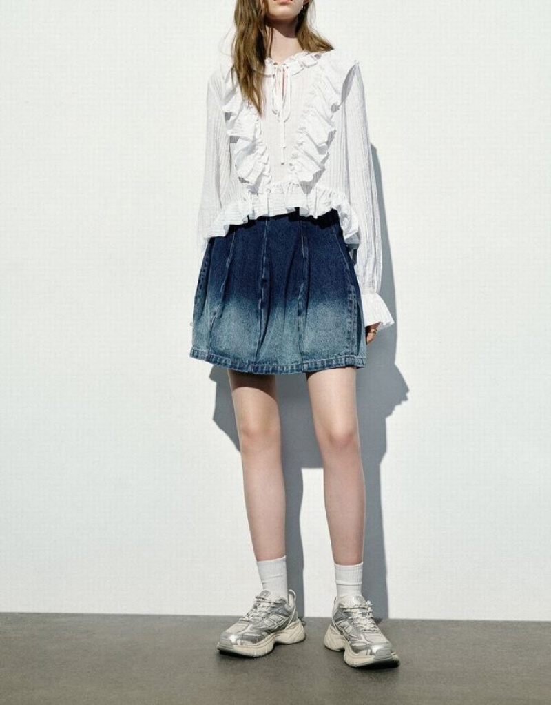 Blue Urban Revivo Gradient Mini A-Line Women's Denim Skirt | AFUSNV-376