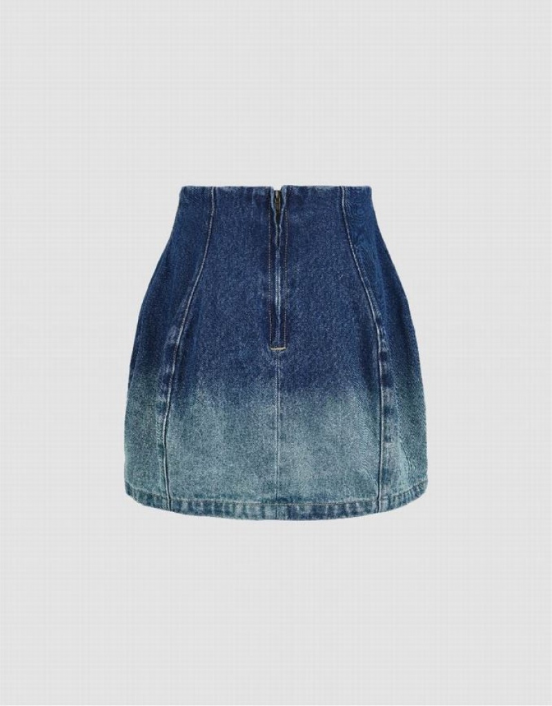 Blue Urban Revivo Gradient Mini A-Line Women's Denim Skirt | AFUSNV-376