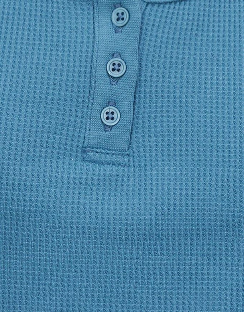 Blue Urban Revivo Half Button Ribbed Knit Women's Tank Top | YMWULD-182