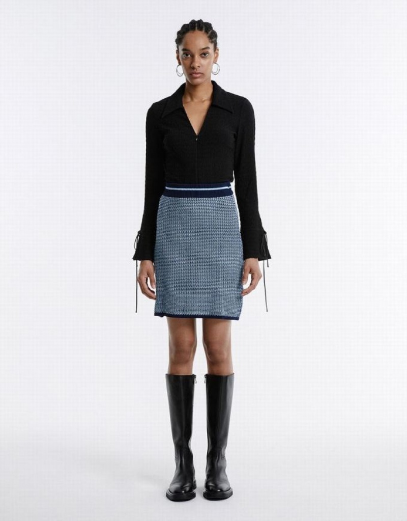 Blue Urban Revivo High Waist Knitted Women's Skirts | NAEMIQ-746