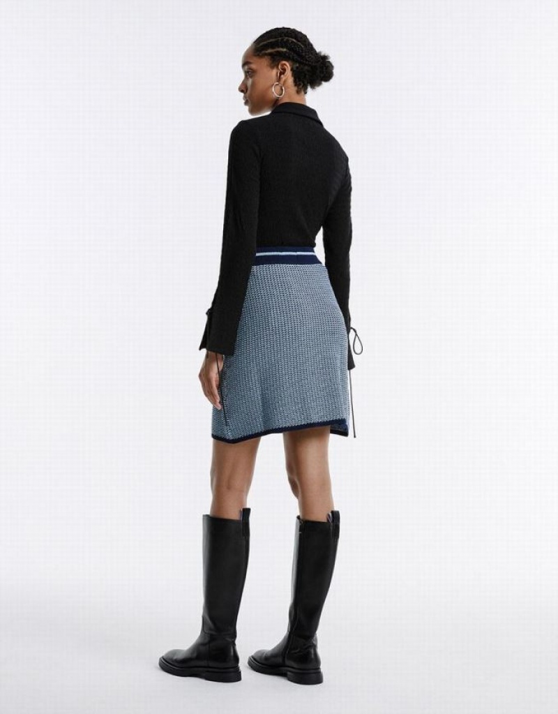 Blue Urban Revivo High Waist Knitted Women's Skirts | NAEMIQ-746