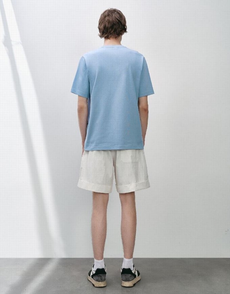 Blue Urban Revivo Joker Embossed Crew Neck Men's T-Shirts | PHYZWI-159