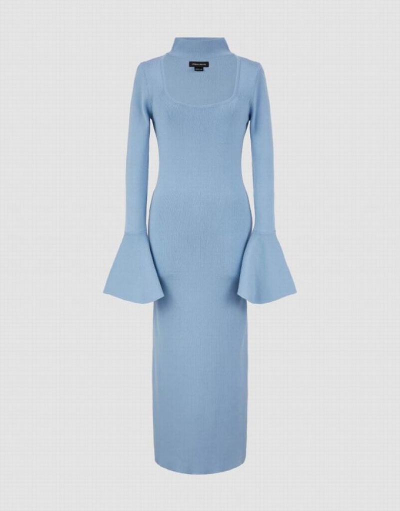 Blue Urban Revivo Keyhole Neck Women's Knitted Dress | WCEMHF-289