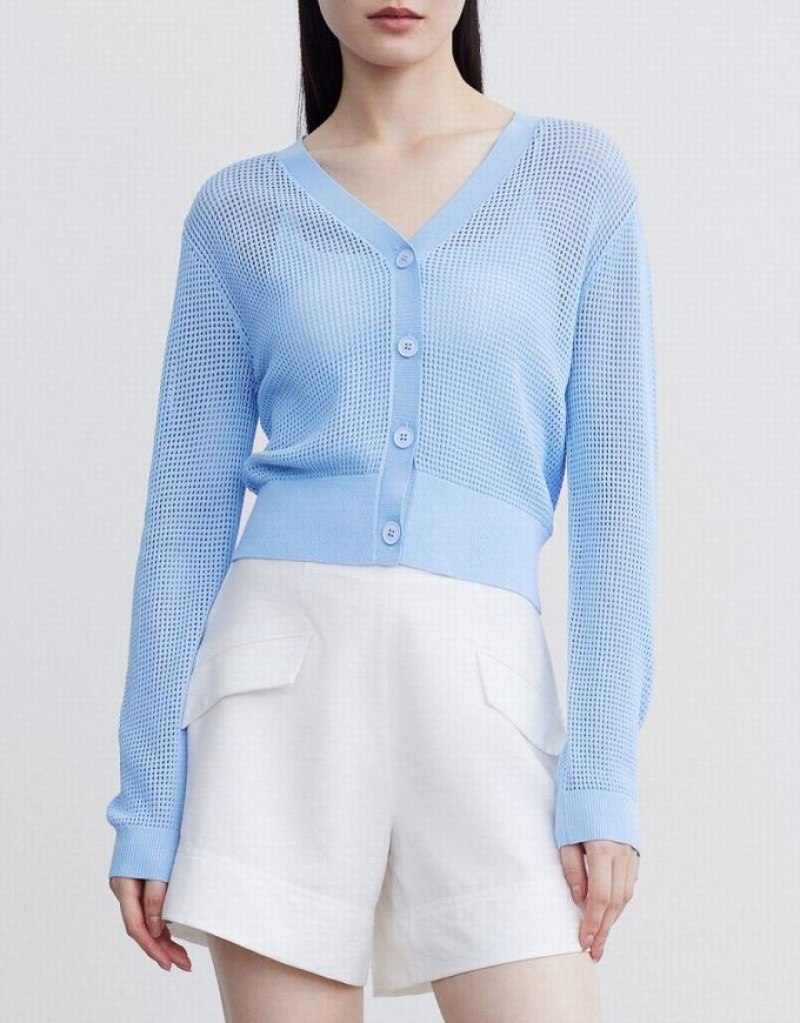Blue Urban Revivo Knitted Button Up Women's Cardigan | VTAKIQ-821