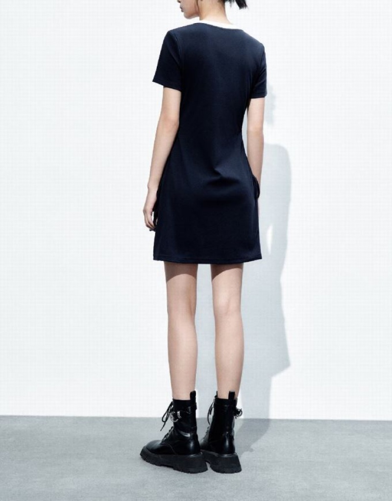 Blue Urban Revivo Lace Up Side A-Line Women's Dress | SJMFOZ-697