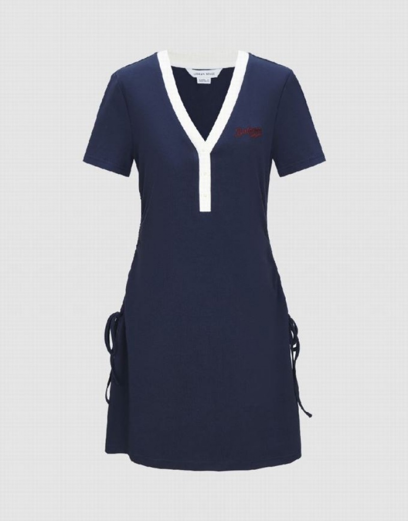 Blue Urban Revivo Lace Up Side A-Line Women\'s Dress | SJMFOZ-697