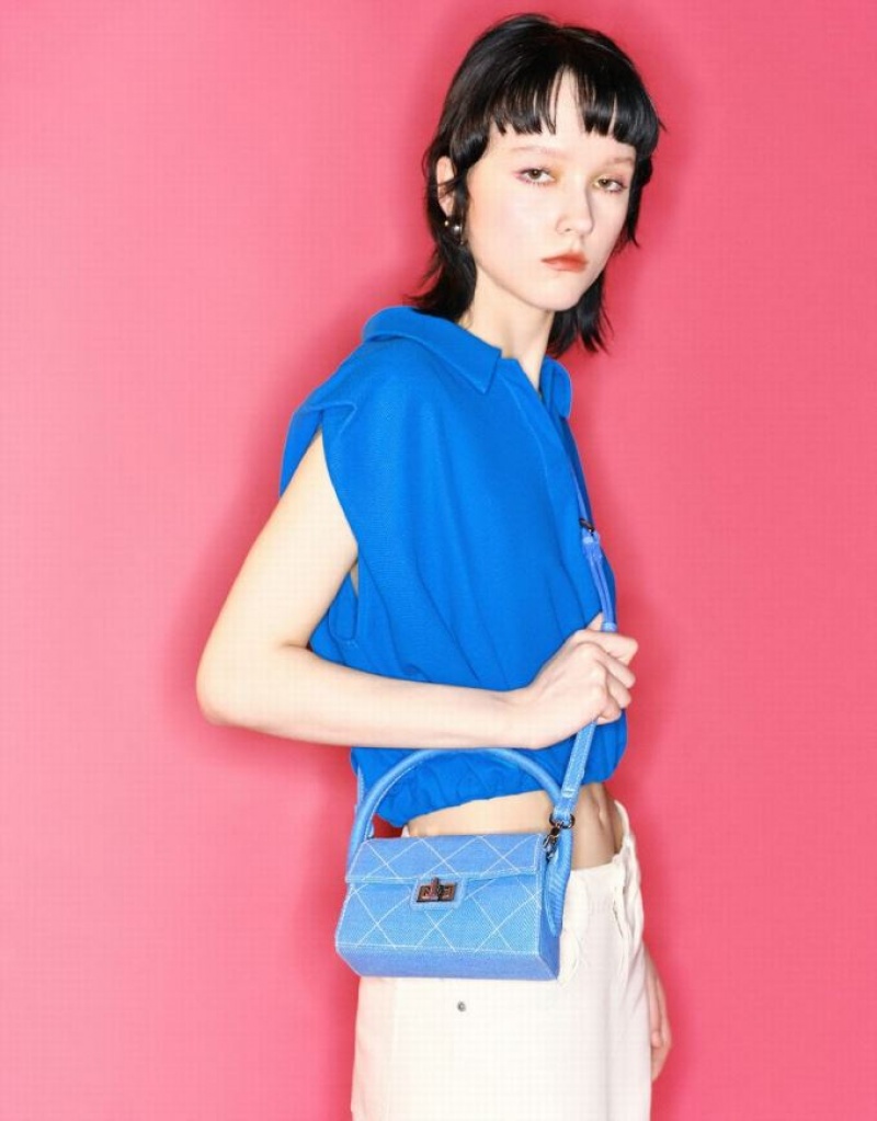 Blue Urban Revivo Lapel Crop Women's Tank Top | YUBECZ-926