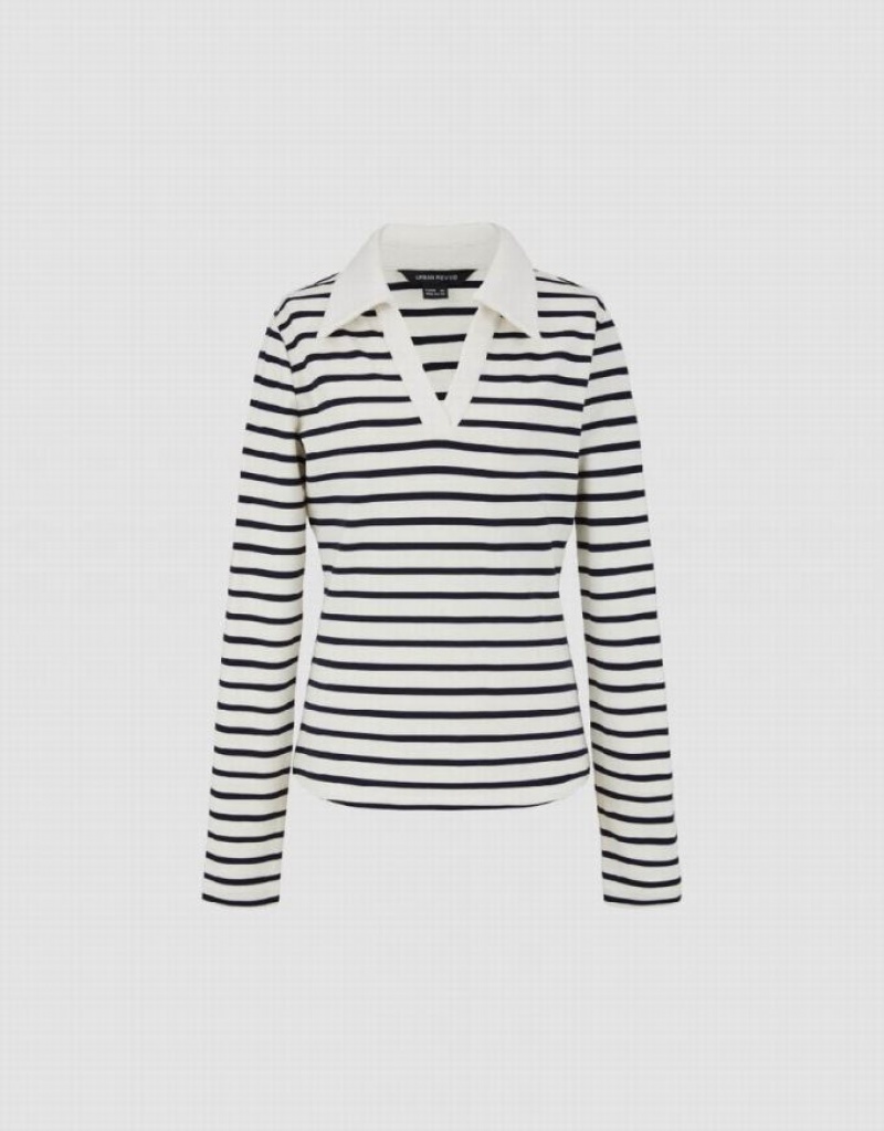 Blue Urban Revivo Lapel Skinny Knitted Women's Polo Shirts | DGCNAY-162