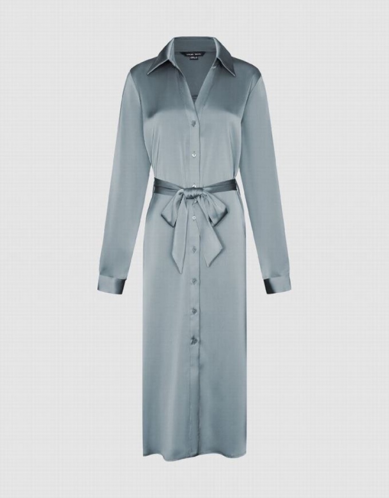Blue Urban Revivo Lapel Straight Women's Dress | TKFMYW-918