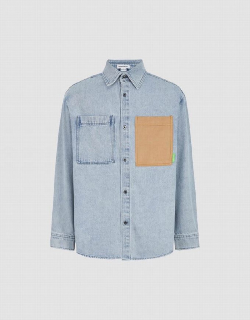 Blue Urban Revivo Loose Denim Men's Shirts | FSDMZX-692