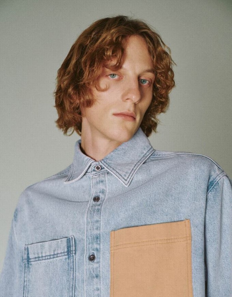 Blue Urban Revivo Loose Denim Men's Shirts | FSDMZX-692