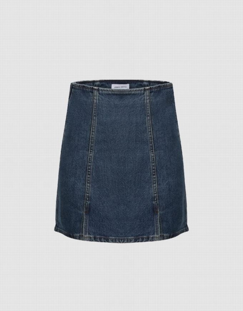 Blue Urban Revivo Mini A-Line Women\'s Denim Skirt | GHJFIB-138