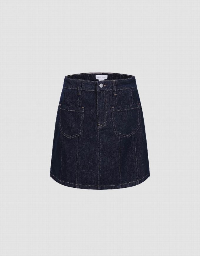 Blue Urban Revivo Mini A-Line Women\'s Denim Skirt | XQIYRF-710