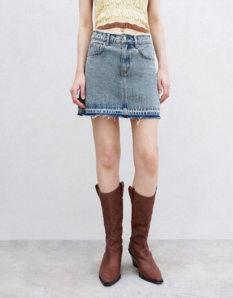Blue Urban Revivo Mini A-Line Women's Denim Skirt | SVKTYZ-430