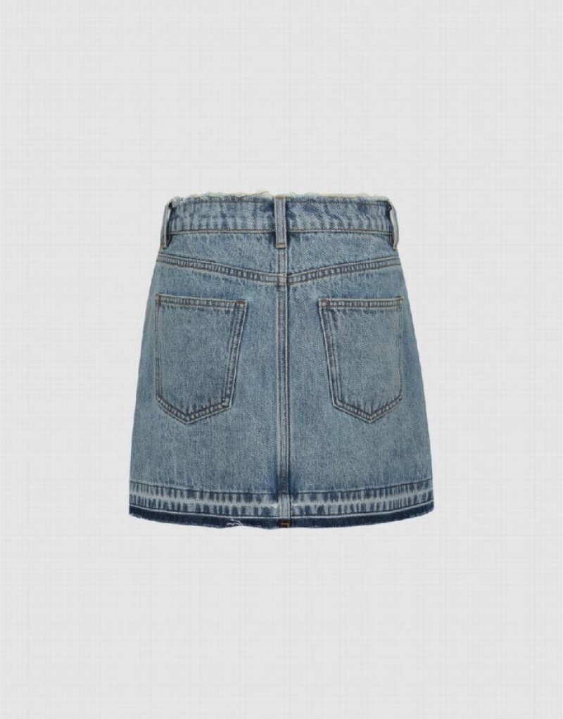Blue Urban Revivo Mini A-Line Women's Denim Skirt | SVKTYZ-430