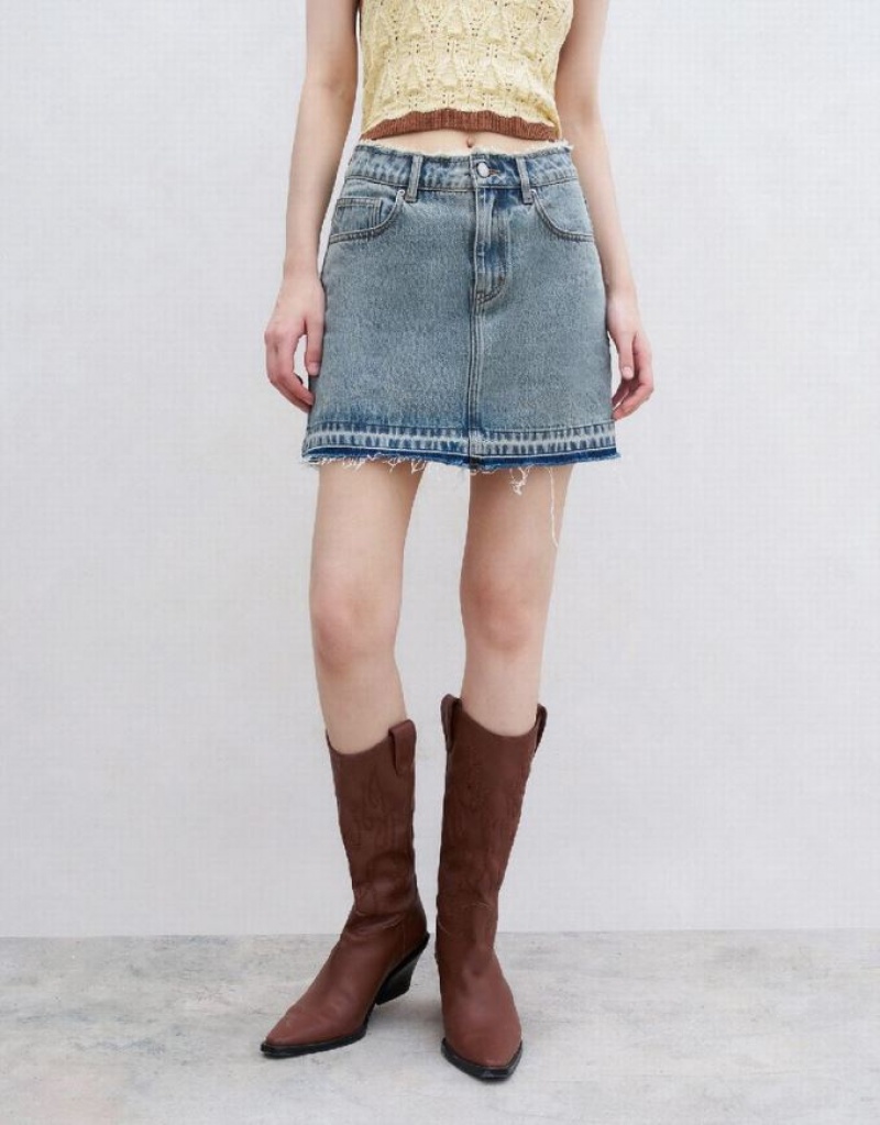 Blue Urban Revivo Mini A-Line Women's Denim Skirt | SVKTYZ-430