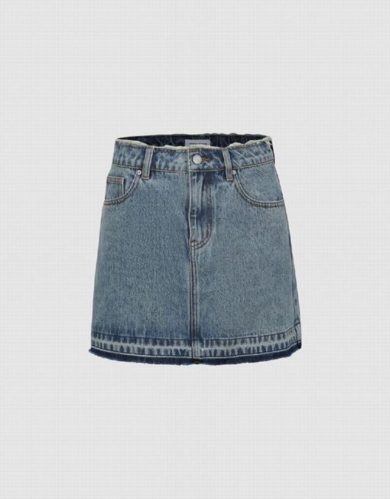 Blue Urban Revivo Mini A-Line Women\'s Denim Skirt | SVKTYZ-430
