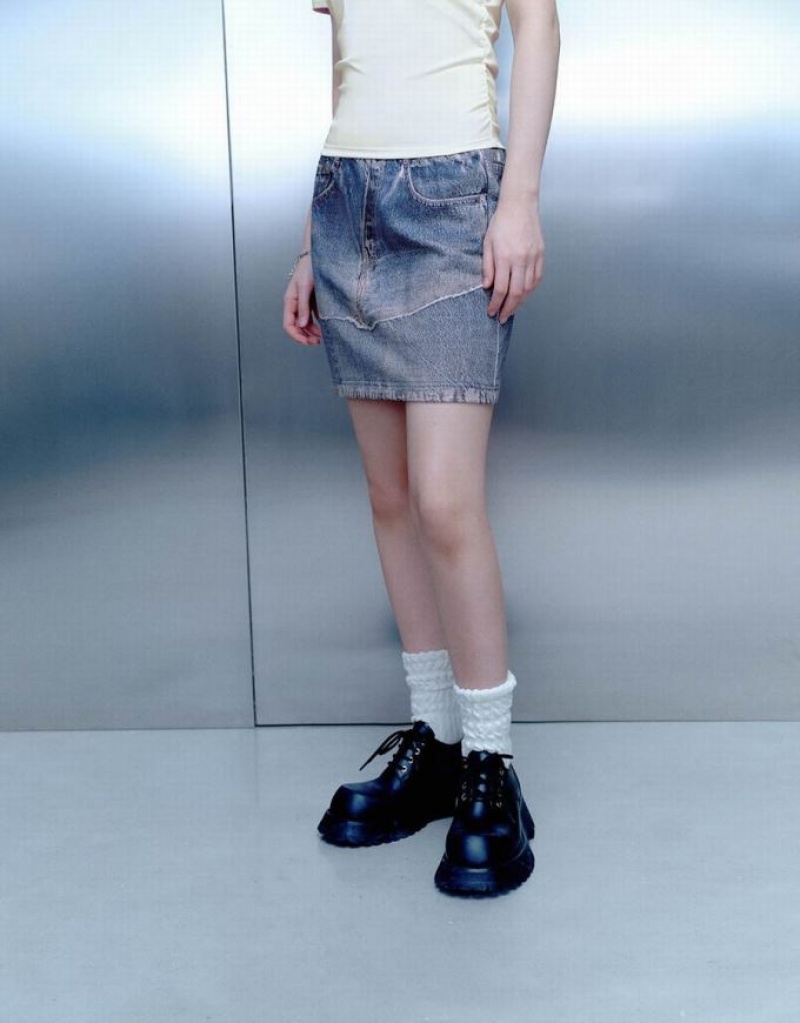 Blue Urban Revivo Mini Straight Women's Denim Skirt | UXHRZO-523