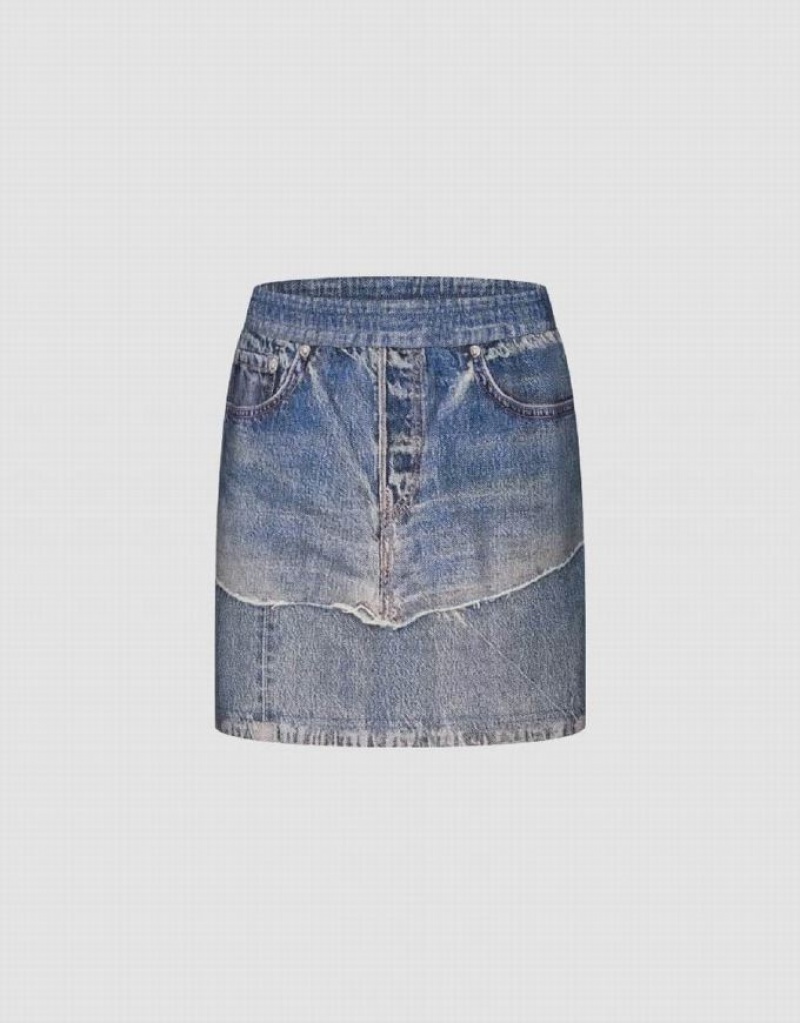 Blue Urban Revivo Mini Straight Women\'s Denim Skirt | UXHRZO-523