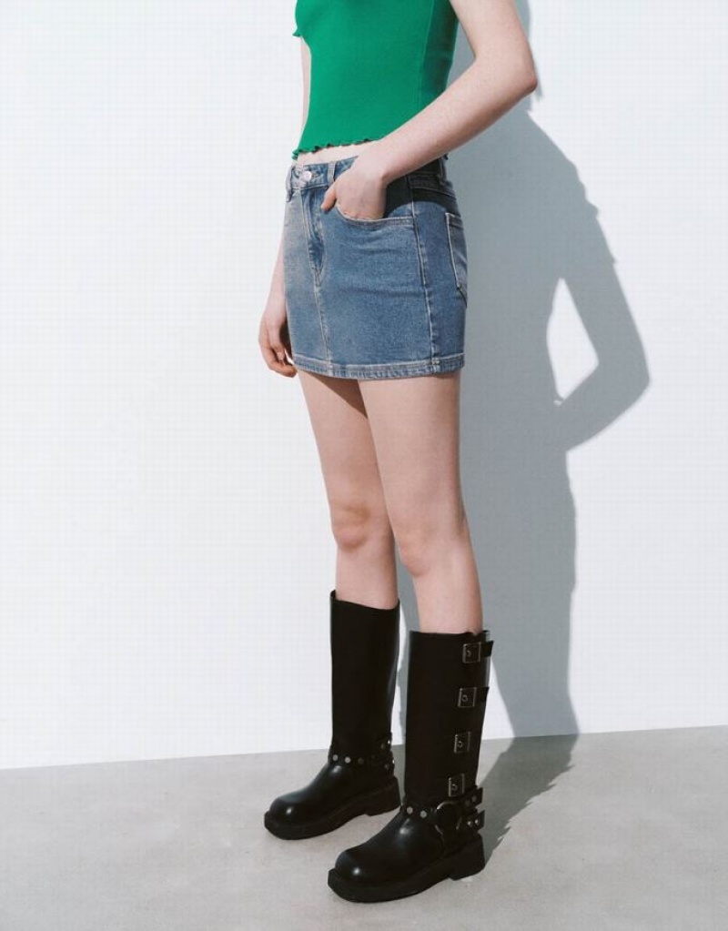 Blue Urban Revivo Mini Straight Women's Denim Skirt | AXOPCG-845