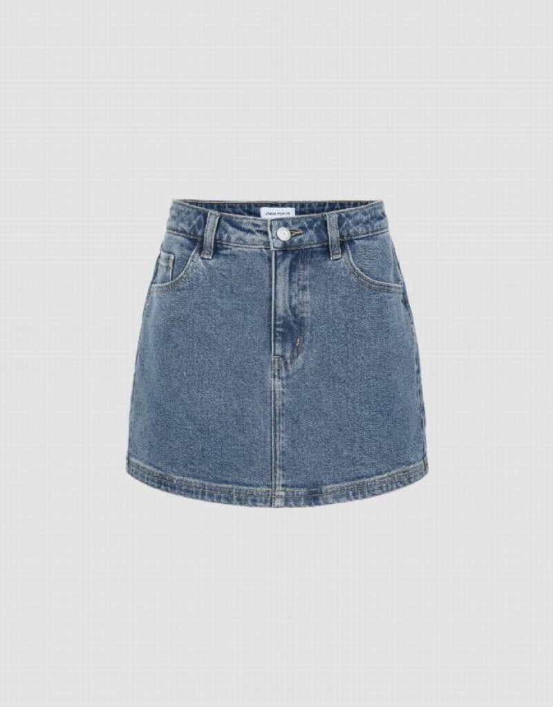 Blue Urban Revivo Mini Straight Women\'s Denim Skirt | AXOPCG-845