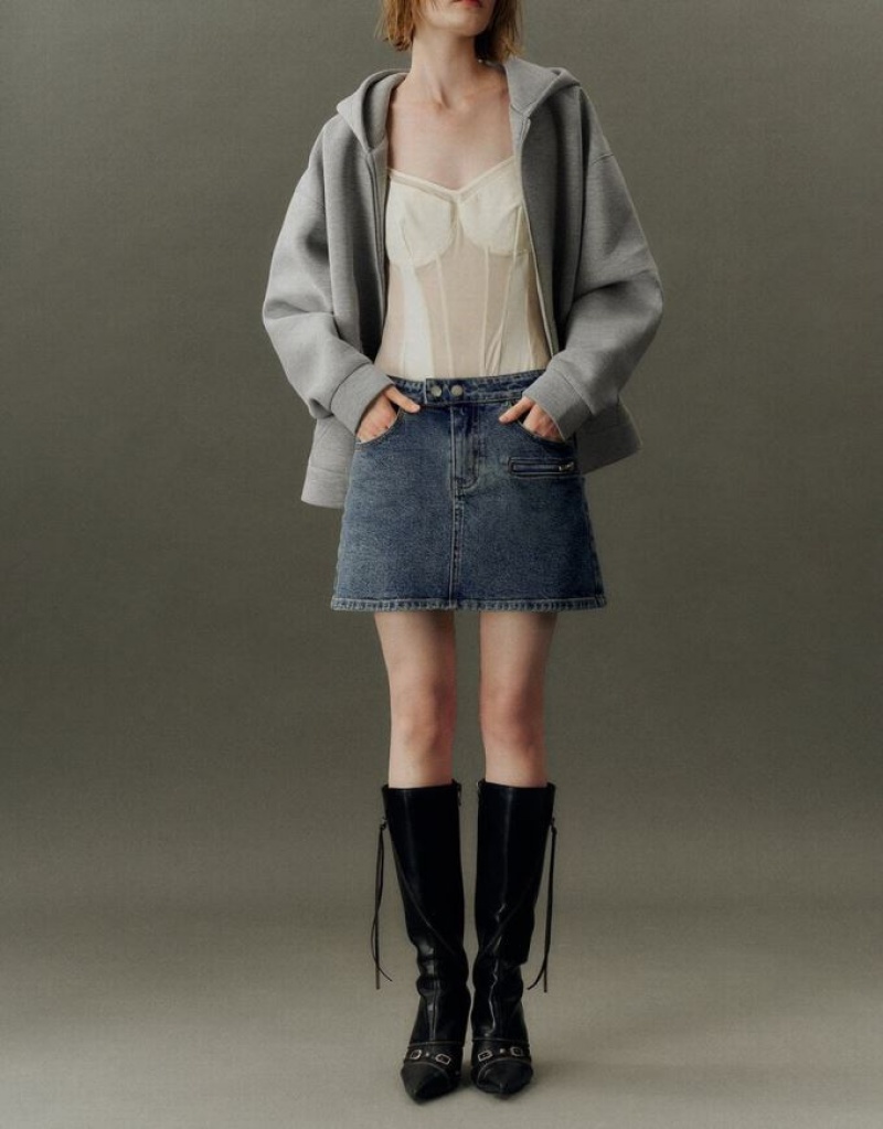 Blue Urban Revivo Mini Straight Women's Denim Skirt | ILVQKE-867