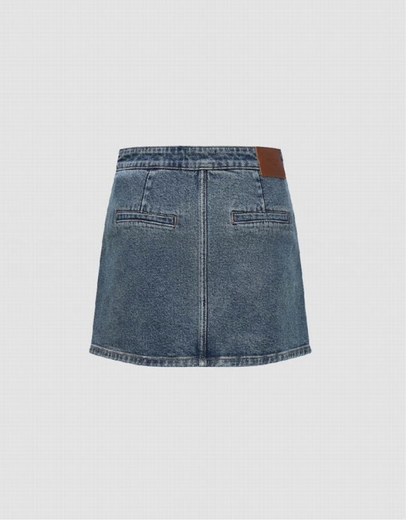 Blue Urban Revivo Mini Straight Women's Denim Skirt | ILVQKE-867