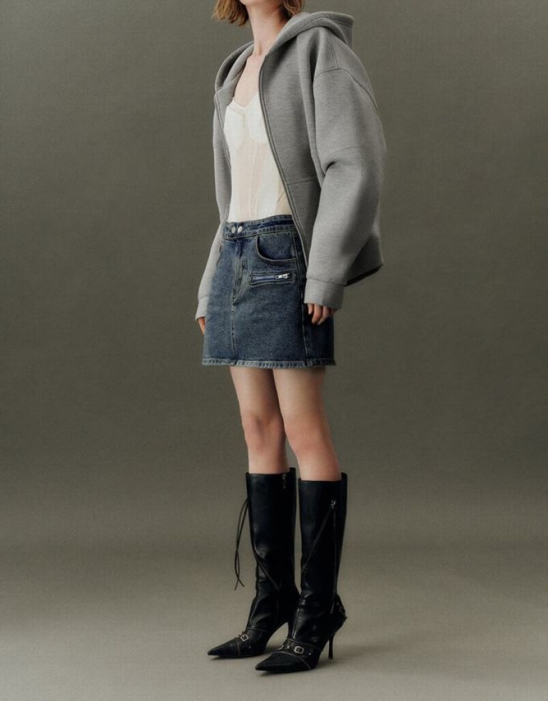 Blue Urban Revivo Mini Straight Women's Denim Skirt | ILVQKE-867